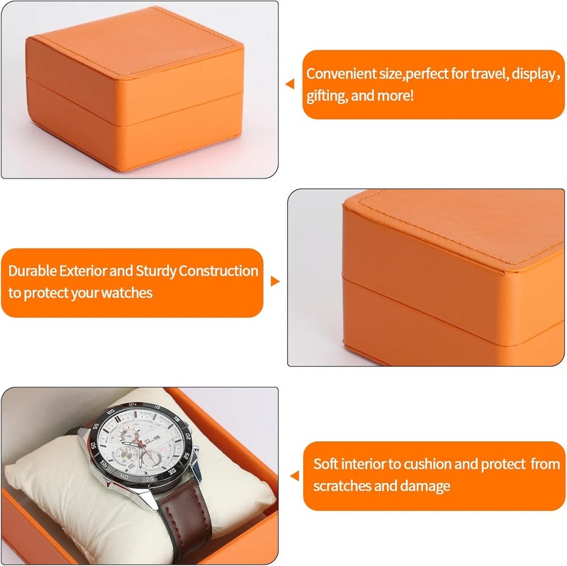 BAOPEND Single Watch Case, Travel Watch Gift Box with Removable Pillow, Luxury PU Leather Wristwatch Display Organizer Holder Boxes for Mem and Women (Orange) - Image 3